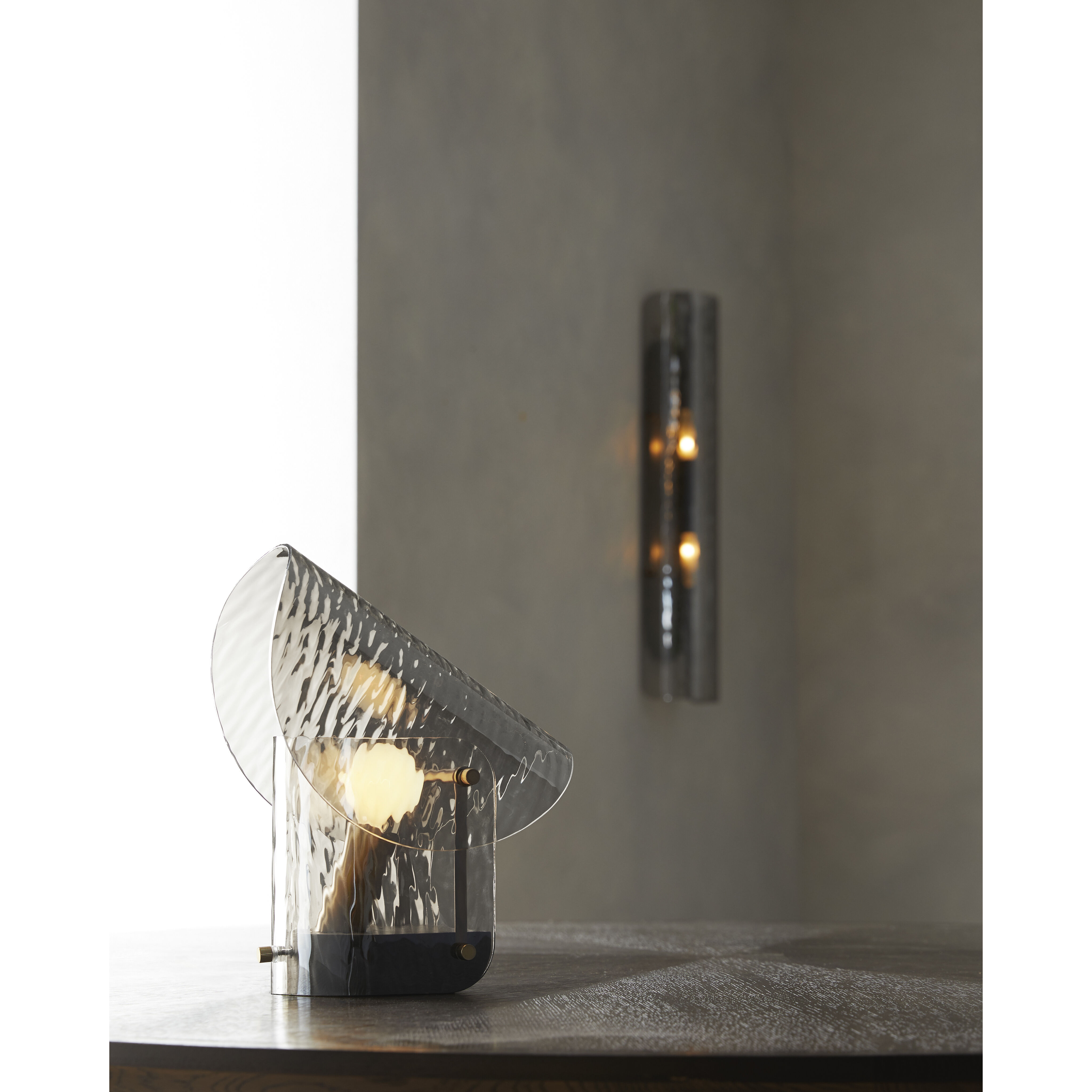 Bend Sconce Wall Light in Rippled Smoke Glass